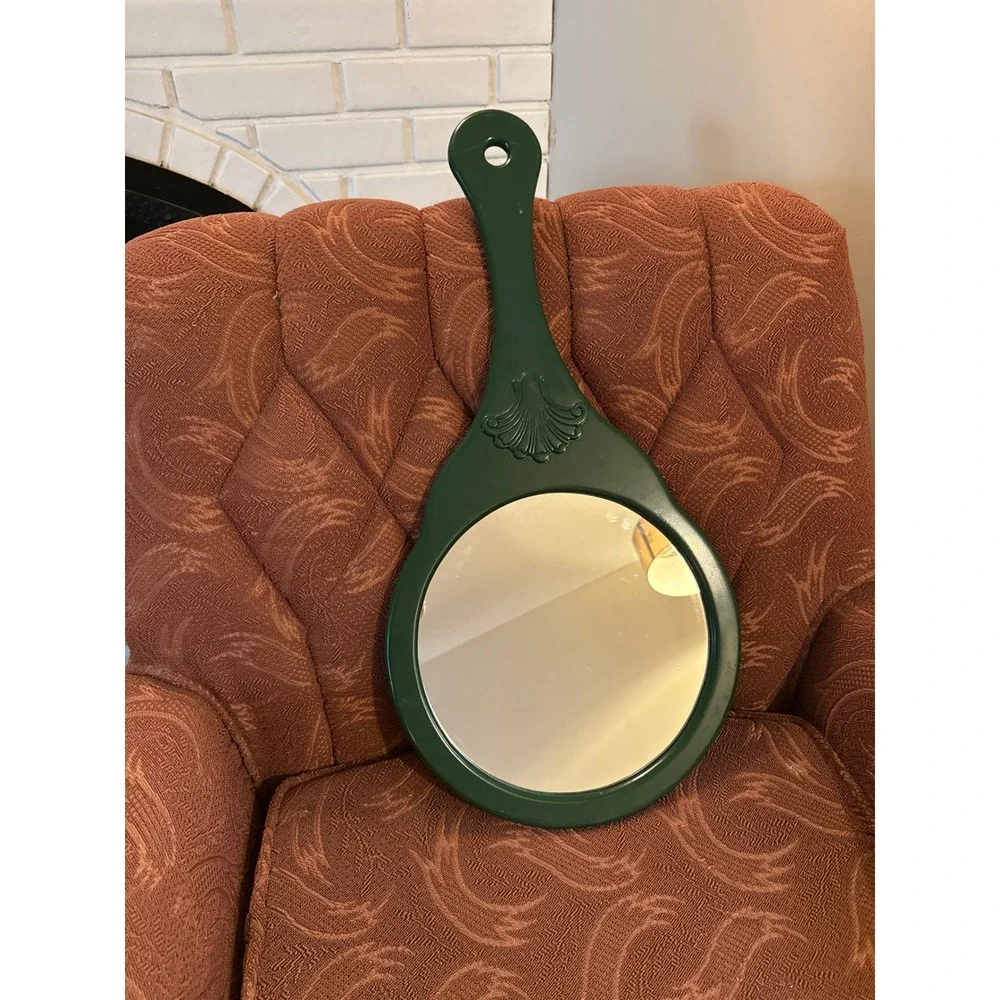 Vintage Forest Green Wall Mirror Large Oversized Shell Motif Vanity 24 Inch